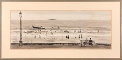 null Pierre-Georges THERON (1918-2000)
La Baule, 1947.
Pen and ink wash, signed lower...