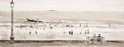 null Pierre-Georges THERON (1918-2000)
La Baule, 1947.
Pen and ink wash, signed lower...