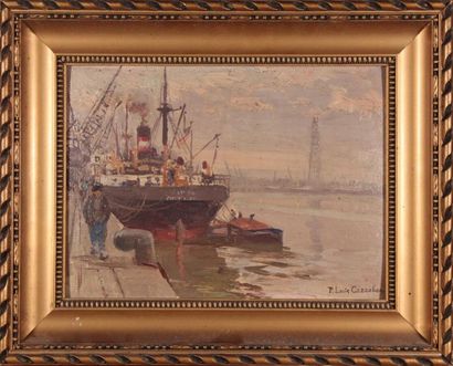 null Pierre-Louis CAZAUBON (1873-1950)
Steam at quay, port of Bordeaux.
Oil on cardboard,...