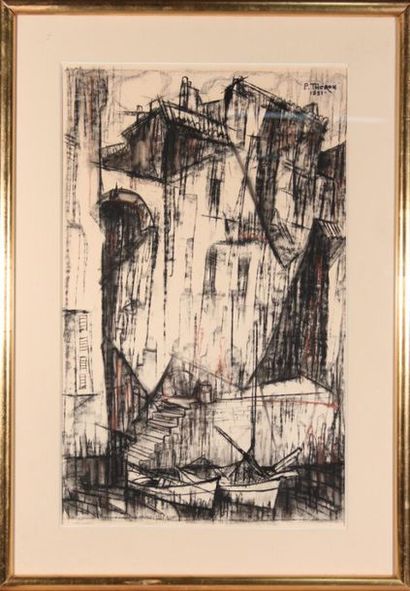 null Pierre-Georges THERON (1918-2000)
Port, 1951.
India ink, charcoal and stump,...
