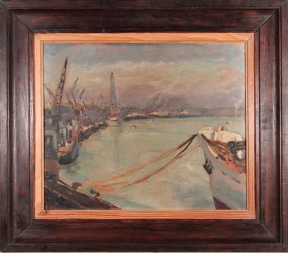 null Albert LEMASSON (1892-1982)
Le port de Bordeaux.
Huile sur carton, signée en...