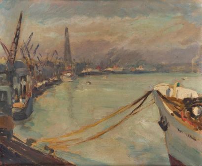 null Albert LEMASSON (1892-1982)
Le port de Bordeaux.
Huile sur carton, signée en...