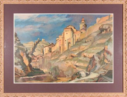 null Attributed to Gaston MARTY (1905-1977)
Village in Spain.
Gouache.
46 x 66 c...