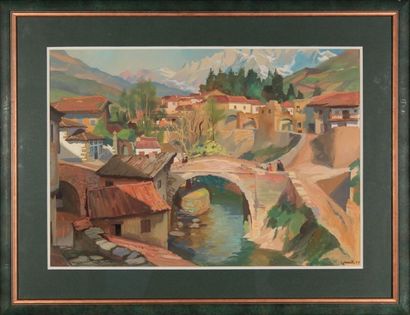 null Gaston MARTY (1905-1977)
Pont au Pays Basque.
Gouache, signée en bas à droite...