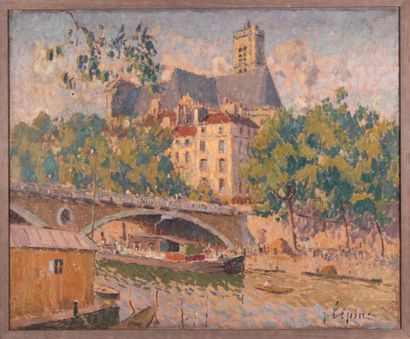 null Joseph LÉPINE (1867-1943)
L'Église Saint Gervais.
Huile sur toile signée en...