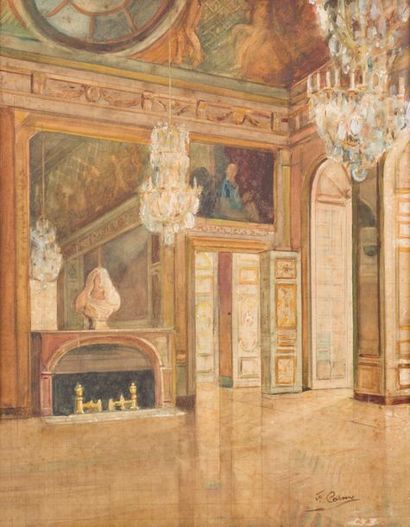 null Félix CARMES (1863-1938)
Salon de l'Oeil-de-Boeuf, Château de Versailles.
Watercolour,...