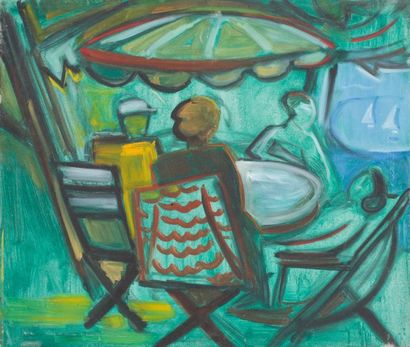 null Maurice PARGADE (1905-1982)
A l'ombre du parasol.
Huile sur toile. 
54 x 65...