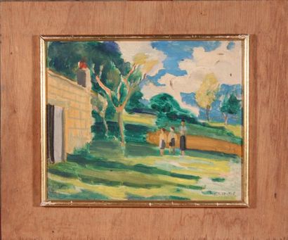 null Maurice PARGADE (1905-1982)
Paysage animé, 1957.
Oil on cardboard, dated "19-5-57"...
