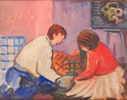 null Maurice PARGADE (1905-1982)
Children.
Oil on canvas. 
21.5 x 26.5 cm.
(Scra...