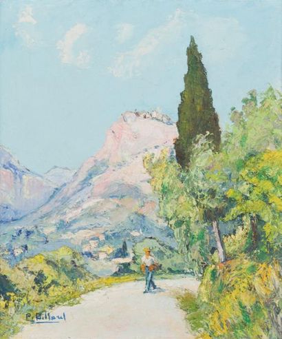 null Pierre BILLARD (1900-1971)
Gourdon seen from the road to Grasse.
Oil on panel,...
