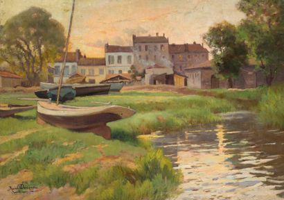 null Raoul DOSQUE (1860-1937)
Bordeaux, Quai rue de Lormont.
Oil on canvas signed...