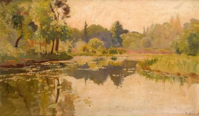 null Raoul DOSQUE (1860-1937)
L'étang.
Huile sur carton signée en bas à droite.
32...
