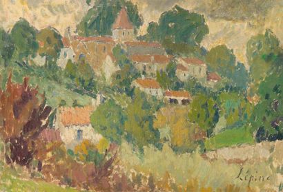 null Joseph LÉPINE (1867-1943)
Village on a hillside.
Oil on paper pasted on cardboard,...