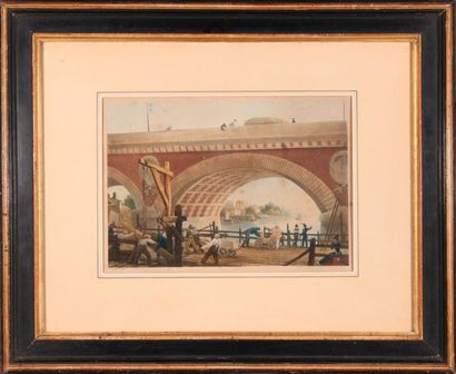 null Louis GARNERAY (17831857)
Construction of the Pont de Pierre in Bordeaux. 
Colour...