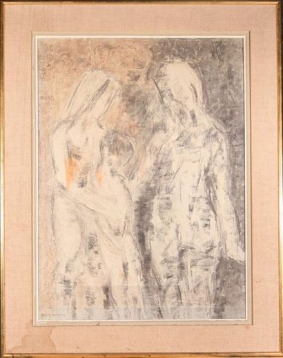 null Roger MATHIAS (1884-1971)
The family.
Mixed media on paper mounted on panel,...
