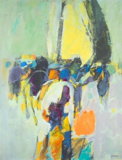 null Jean HUGON (1919-1990)
Characters with yellow sails, 1988.
Mixed media on canvas...