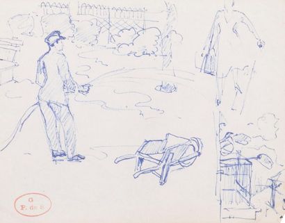 null Georges de SONNEVILLE (1889-1978)
Set of eight studies: 
Vendeuvre-sur-Barse...