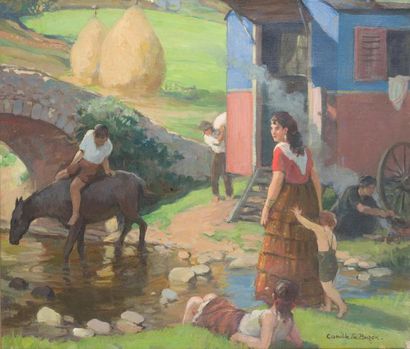 null Camille DE BUZON (18851964)
Bohemian camp in the Basque Country.
Oil on canvas,...
