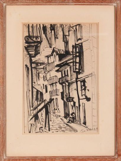 null Robert VALLET (1907-1993)
Chemin forestier - Rue.
Two drawings in Indian ink,...