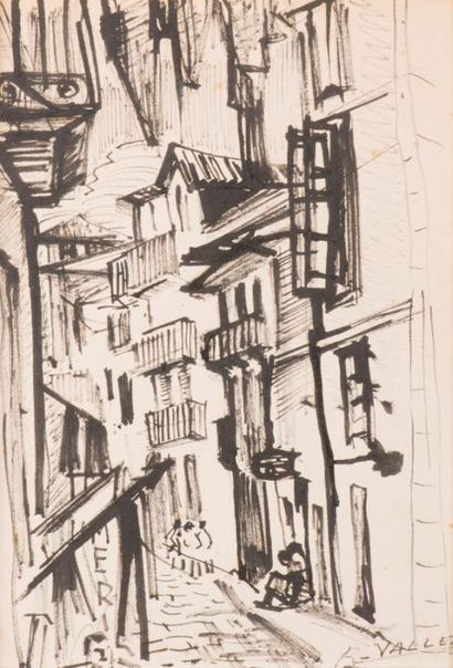 null Robert VALLET (1907-1993)
Chemin forestier - Rue.
Two drawings in Indian ink,...