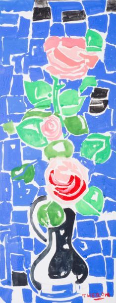 null Pierre-Georges THERON (1918-2000)
Bouquet de roses.
Gouache sur traits de crayon...