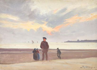 null Raoul DOSQUE (1860-1937)
Evening print at Concarneau.
Oil on panel signed lower...