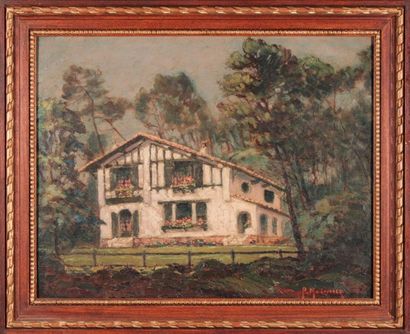 null Pierre MOLINIER (1900-1976)
House in the pines.
Oil on panel, signed lower right.
31,5...