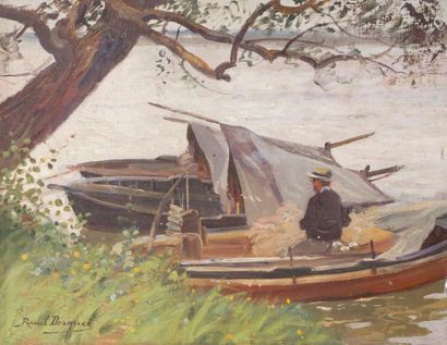 null Raoul DOSQUE (1860-1937)
Vayres. Bateaux de pêche.
Huile sur toile signée en...