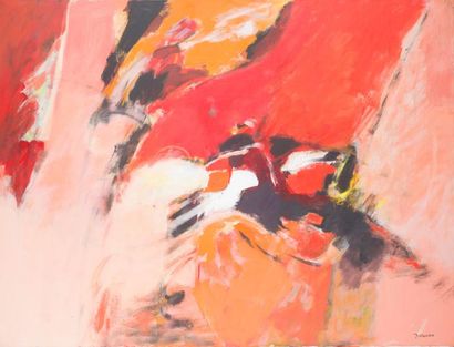 null Jean HUGON (1919-1990)
Composition fond rouge.
Technique mixte sur toile signée...