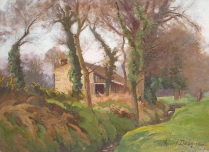 null Raoul DOSQUE (1860-1937)
Farm in Bazas? February 1916.
Oil on cardboard signed...