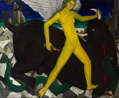 null Pierre-Georges THERON (1918-2000)
The Sacrifice of Mithra, 1946.
Oil on canvas,...