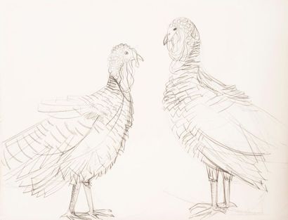 null Pierre-Georges THERON (1918-2000)
Two turkeys.
Project for a panel at the SAFT...