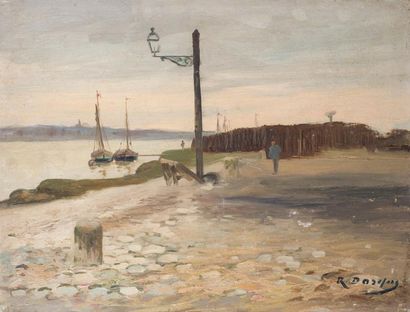 null Raoul DOSQUE (1860-1937)
Quai de Paludate in Bordeaux in the morning.
Oil on...