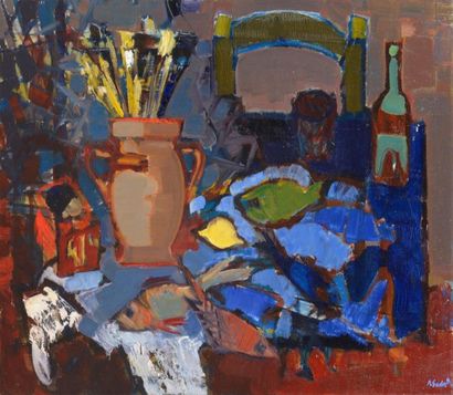 null Pierre SUDRÉ (1910-1976)
Composition aux pinceaux et citron.
Huile sur toile...