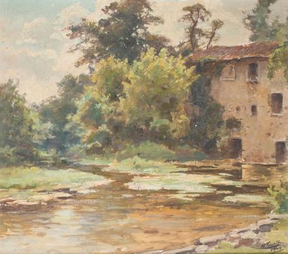 null Louis Marius GUEIT (1877-1956)
Le moulin, 1944.
Oil on isorel panel, signed...