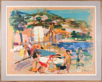 null Jean HUGON (1919-1990)
Beach scene.
Mixed media on paper signed lower right.
48...