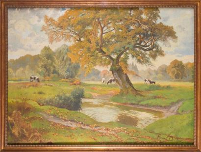 null Raoul DOSQUE (1860-1937)
Le vieux chêne à Floirac.
Huile sur toile signée en...