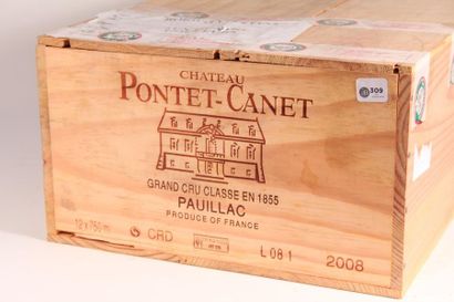 null 12 bouteilles Château Pontet Canet 2008 (1 caisse bois de 12 d'origine non ouverte)...