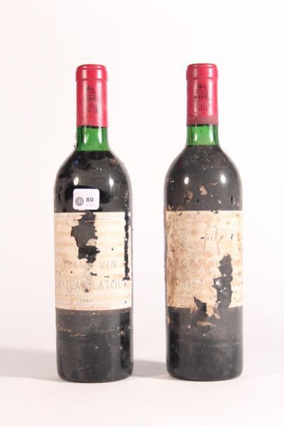 null 1967 - Château Latour rouge Pauillac - 2 blles étiquettes très abîmées