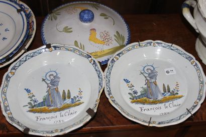 null Pair of Francois Le Clair earthenware plates with polychrome decoration, dated...
