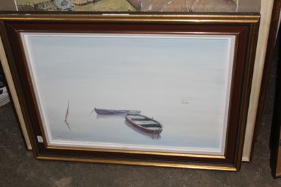 null Set of modern schools and prints of which:

Boats, Oil on canvas

The red aromas,...