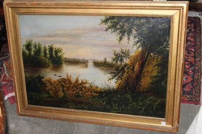 null Modern school.

The pond

Oil on canvas

61 x 92 cm

(Restoration).

In a gilded...