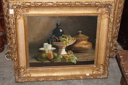null School early 20th century

Grape and compote composition

Oil on canvas signed...