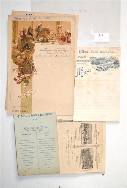 null MENUS - PAU

2 très beaux menus (17x25 cm et 25x34 cm) de 1898, du Grand Hôtel...