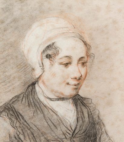 null FRENCH SCHOOL AT THE END OF THE XVIIIth CENTURY

Portrait of a woman in a bonnet.

Black...