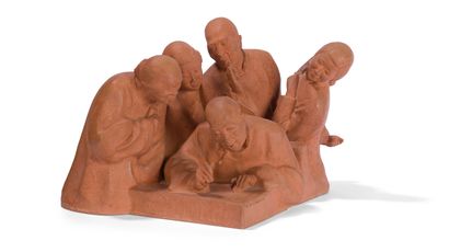 null Gaston HAUCHECORNE (1880-1945) 

The calligrapher.

Carved group. Terracotta...