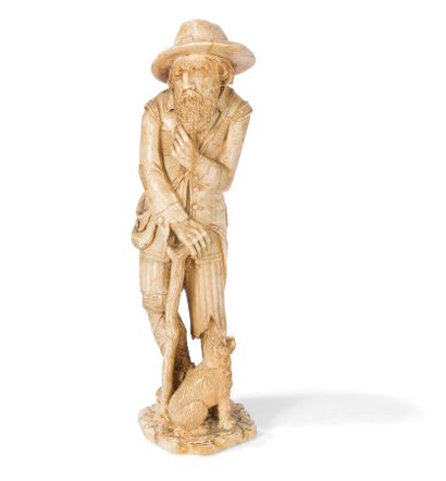 null CARVED IVORY FIGURE

depicting an old man and his dog.

Germany, 19th century.

Height:...