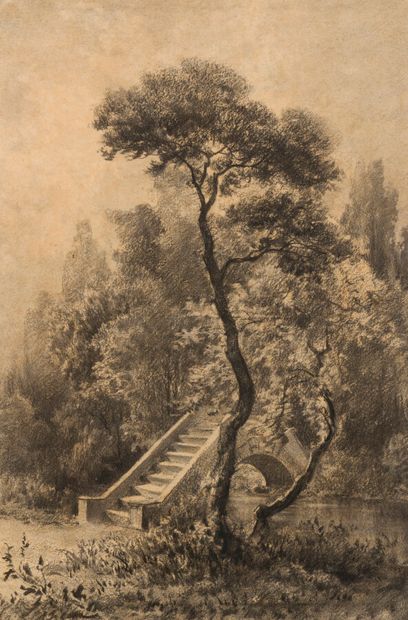 null FRENCH SCHOOL CIRCA 1900 

Bridge over the river.

Charcoal. Signed lower left...