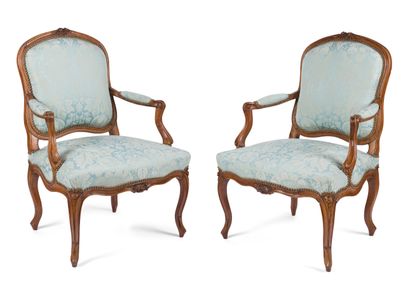 null PAIR OF FLAT-BACK BEECHWOOD ARMCHAIRS

decorated with shells, foliage and flowers.

(originally...
