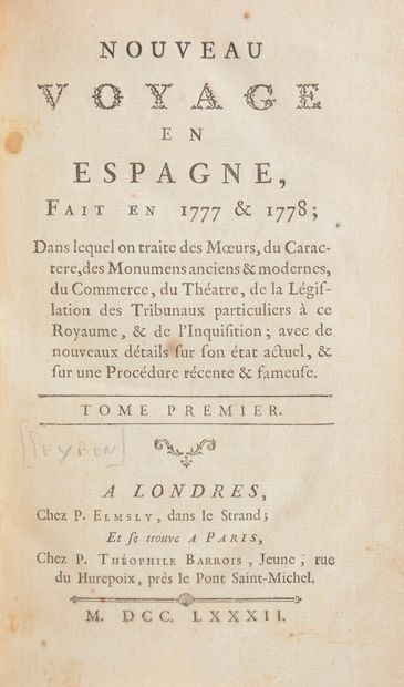 null [PEYRON (Jean-François)]

Nouveau Voyage en Espagne, fait en 1777 et 1778 ;...